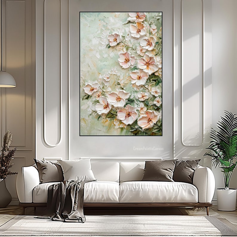 3D Textured Floral Wall Art Set White Flower Pastel Oil Painting on ...