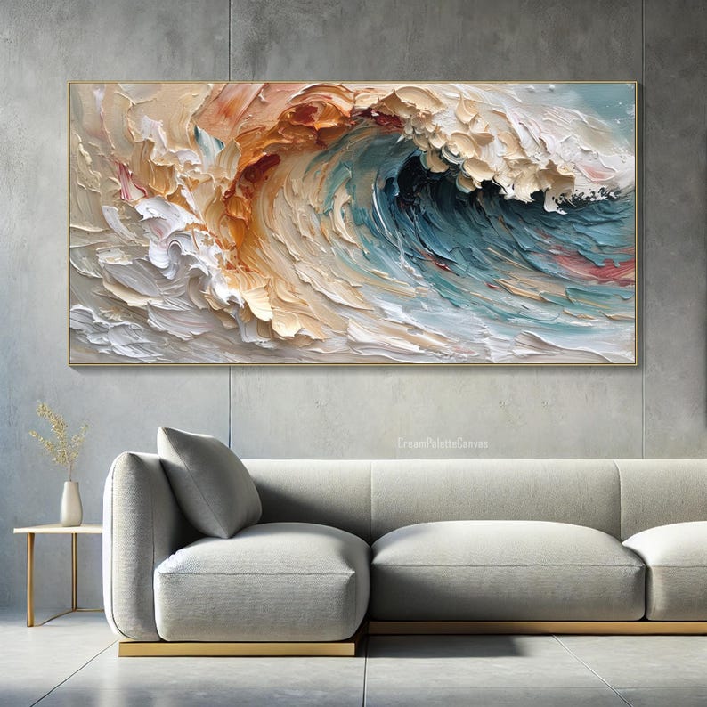 3D Frame Ocean Wave Oil Painting on Canvas Abstract Nature Blue Sea