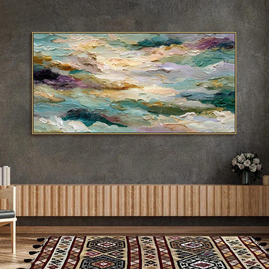 Large Abstract Cloud Oil Painting on Canvas 3D Textured Landscape Wall ...