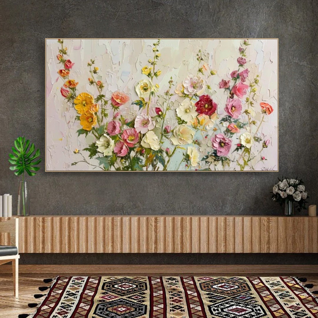Original Abstract Art Flower Painting on Canvas 3D Textured Romantic ...