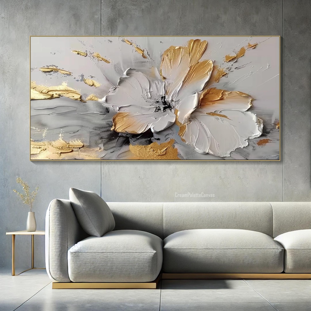 Original 3D Gold Textured Wall Art Abstract Flower Painting on Canvas ...