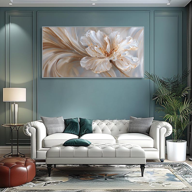 Textured Wall Art 3D Floral Art Painting on Canvas Neutral Gold ...