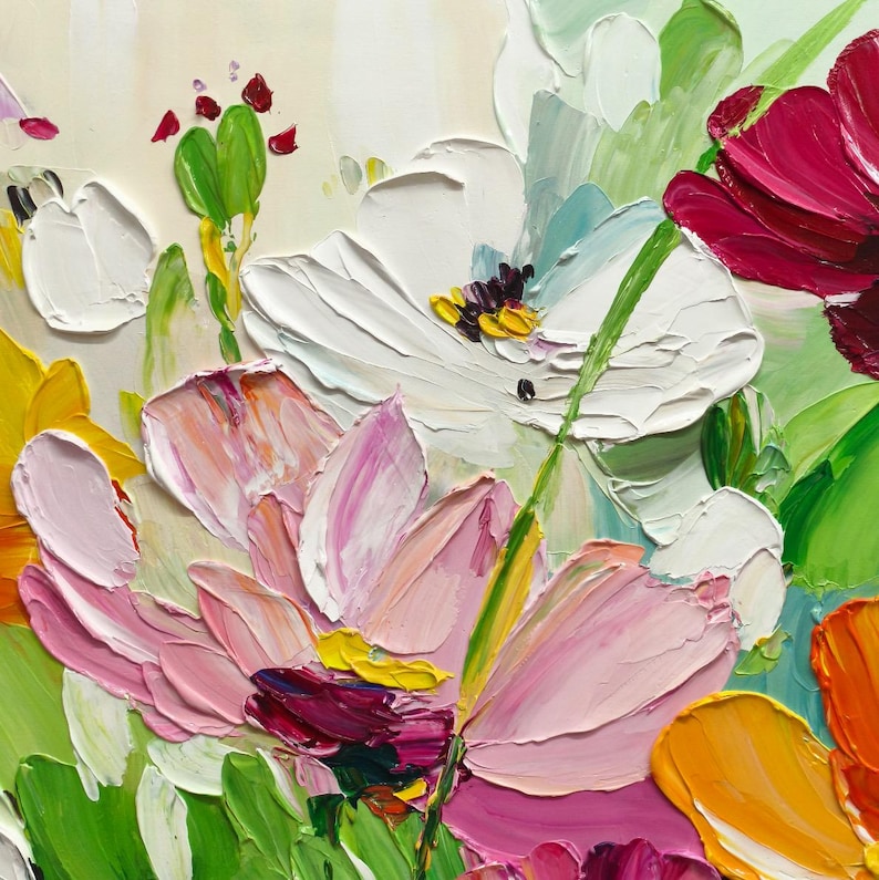 Abstract Floral Oil Painting on Canvas Colorful Flower Wall Art ...