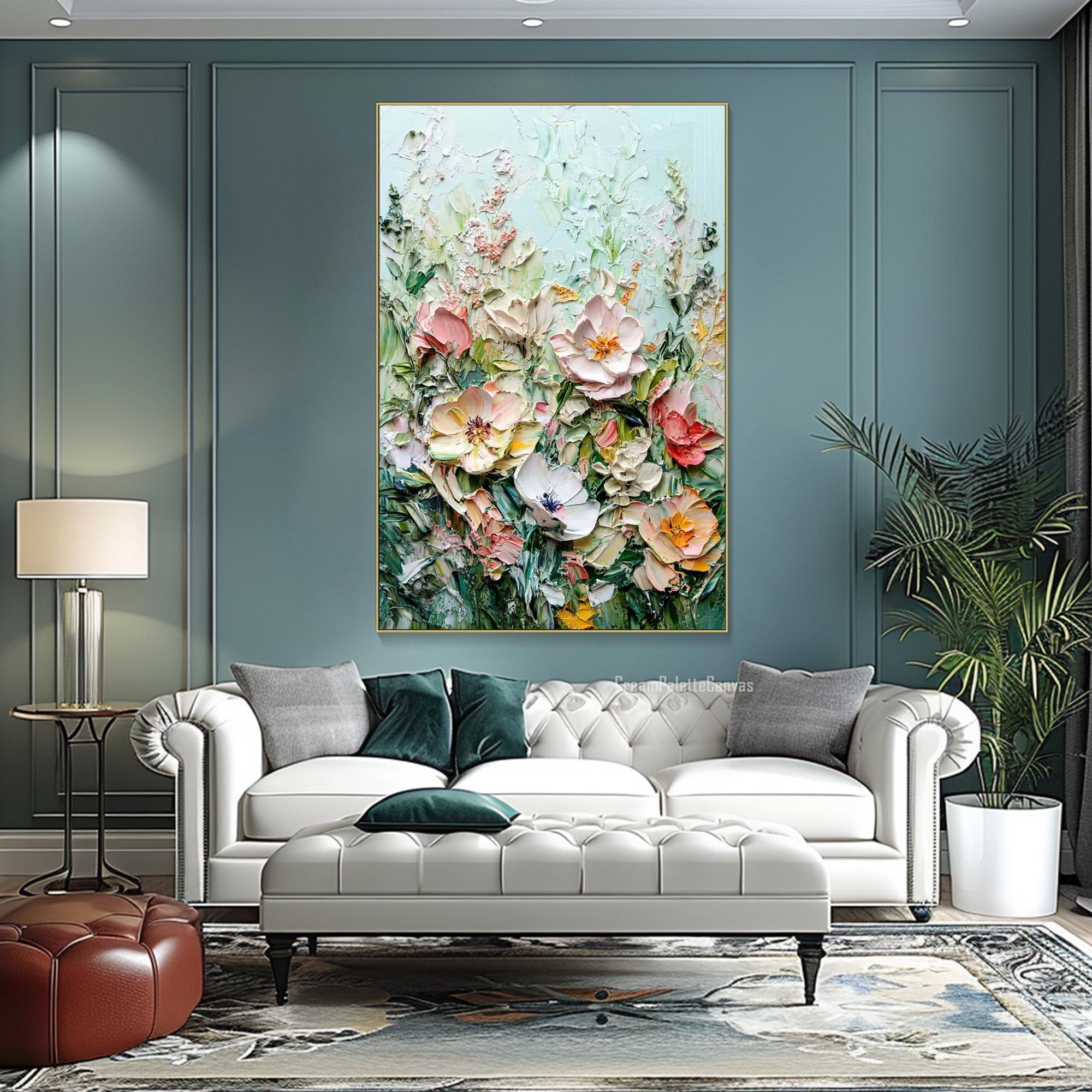 Abstract Botanical 3D Textured Floral Wall Art Wildflower Impasto Oil ...