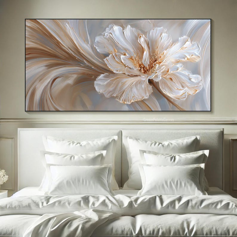 Textured Wall Art 3D Floral Art Painting on Canvas Neutral Gold ...