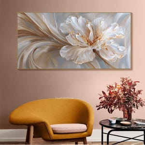 Textured Wall Art 3D Floral Art Painting on Canvas Neutral Gold ...