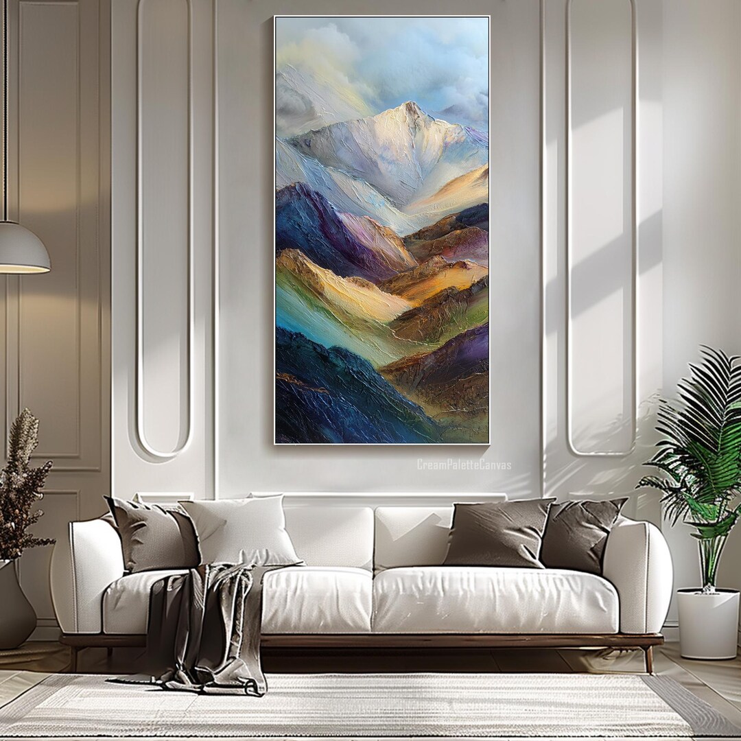 Colorful Mountain Painting on Canvas Textured Wall Art Impasto Oil ...