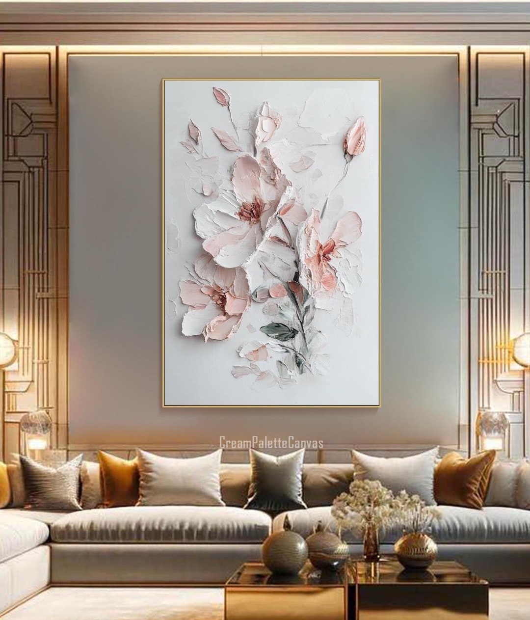 Original 3D White Flower Textured Wall Art Cream Abstract Painting on ...