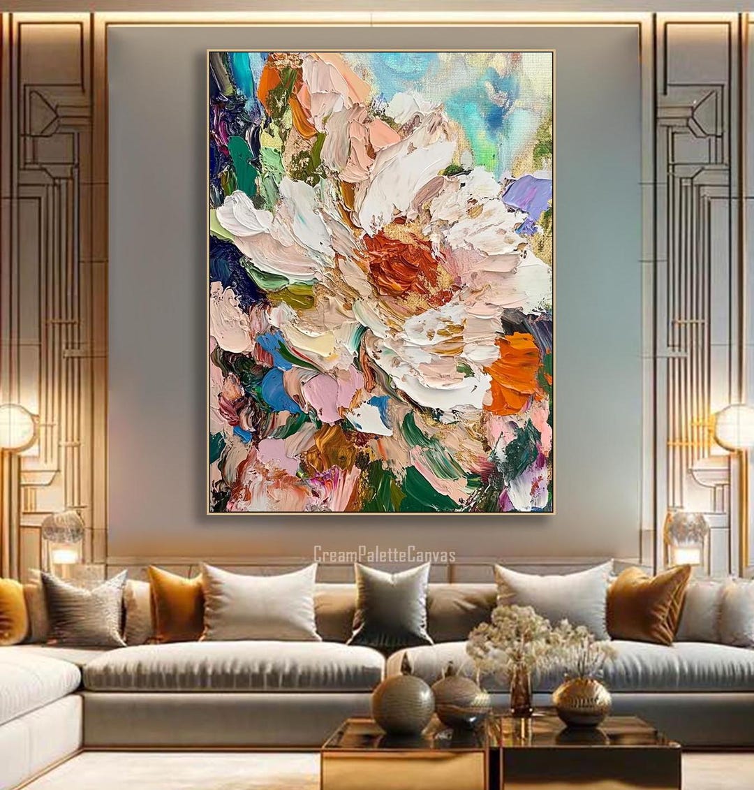 Colorful Impasto 3D Flower Oil Painting on Canvas Bold Textured Floral ...