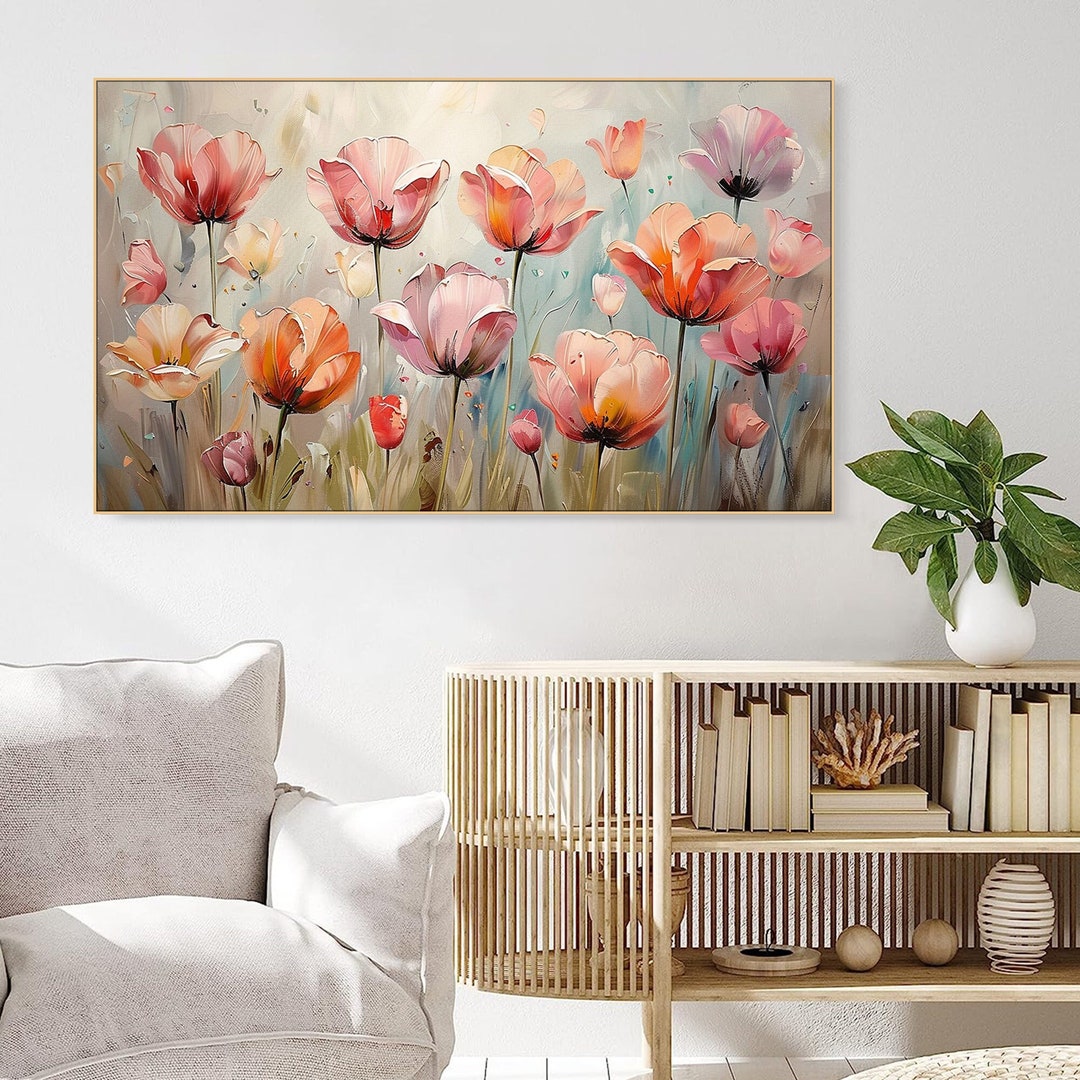 Original Abstract Pink Flower Painting on Canvas 3D Textured Wall Art ...
