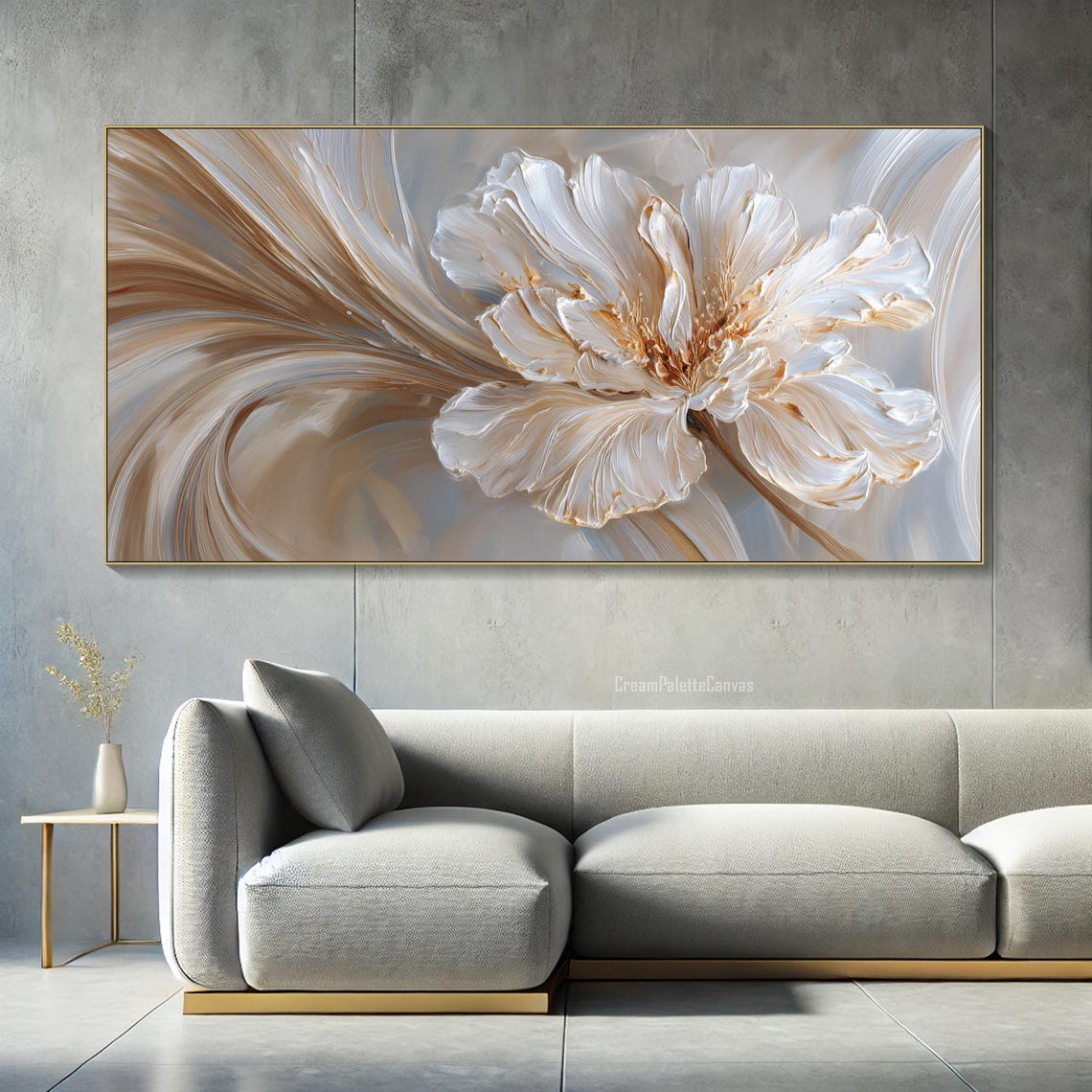 Textured Wall Art 3D Floral Art Painting on Canvas Neutral Gold ...