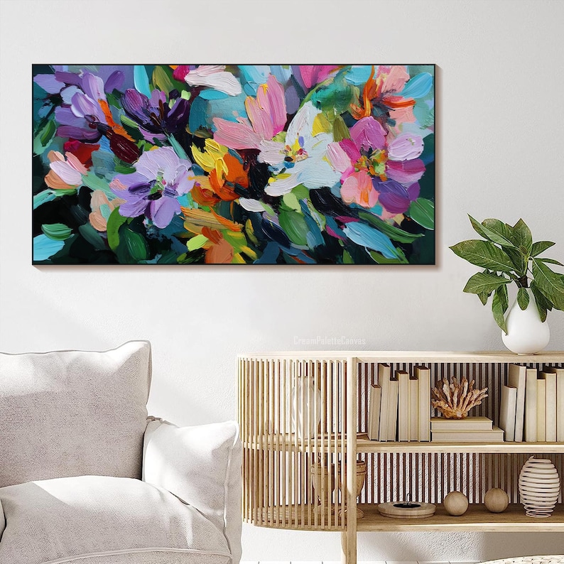 Abstract Floral Oil Painting on Canvas Colorful Flower Wall Art ...