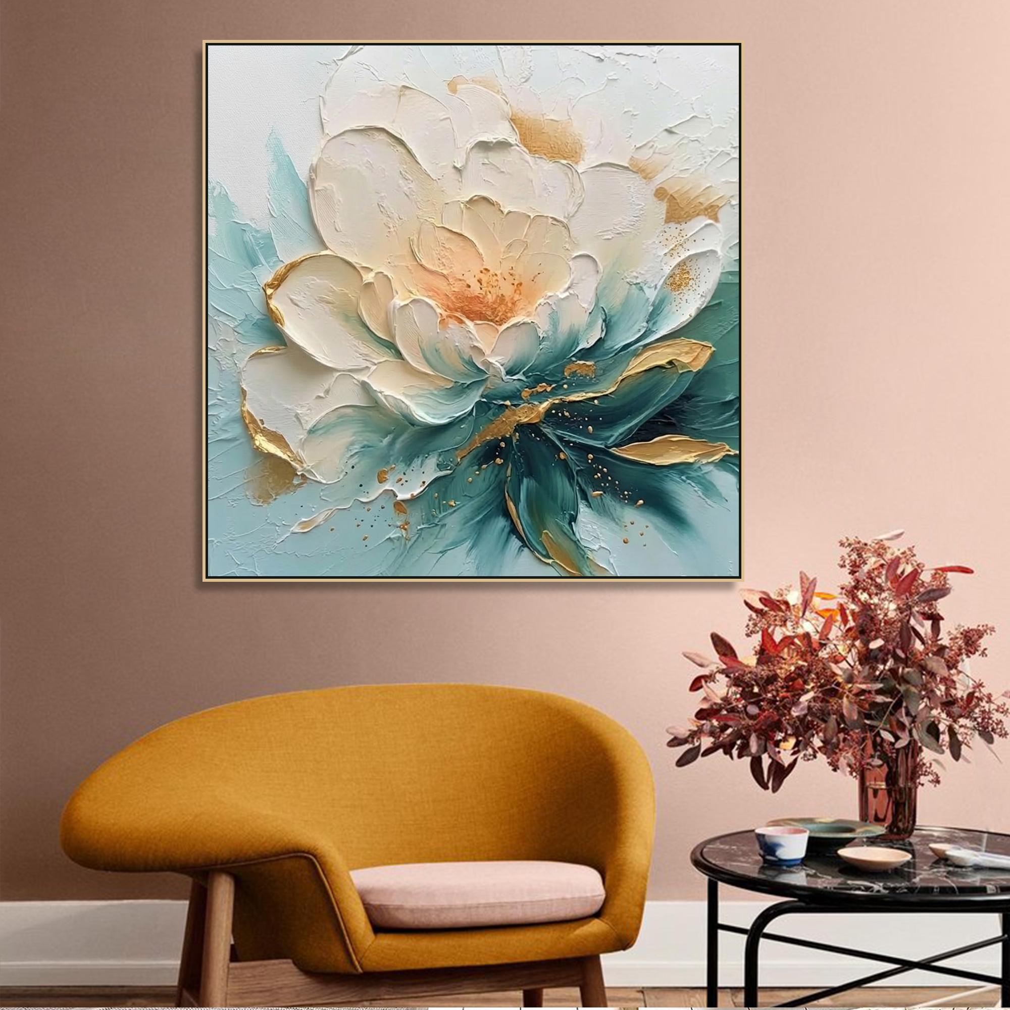 Abstract Floral Oil Painting on Canvas Colorful Flower Textured Wall ...