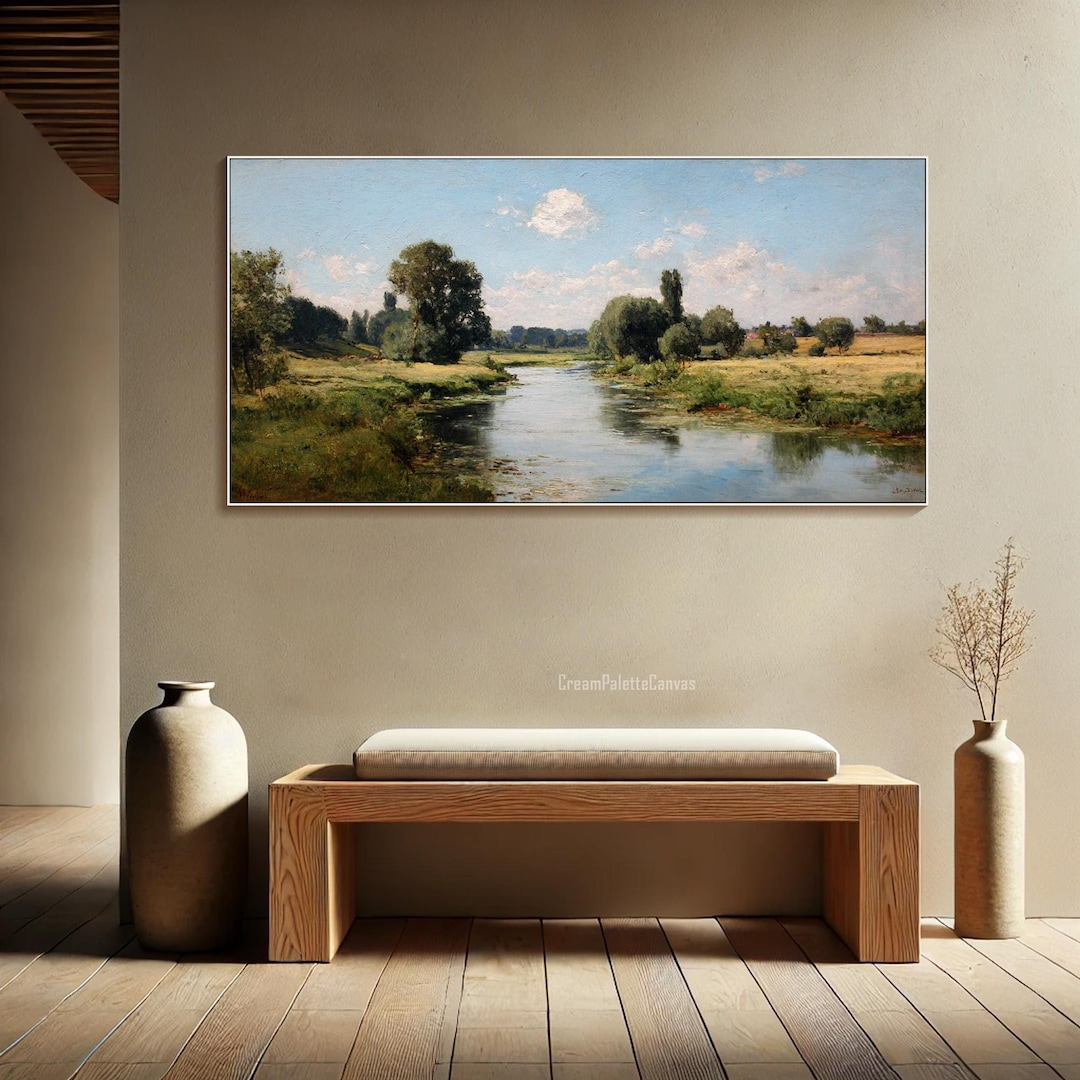 Calm River Landscape Oil Painting on Canvas Textured Wall Art Hand ...