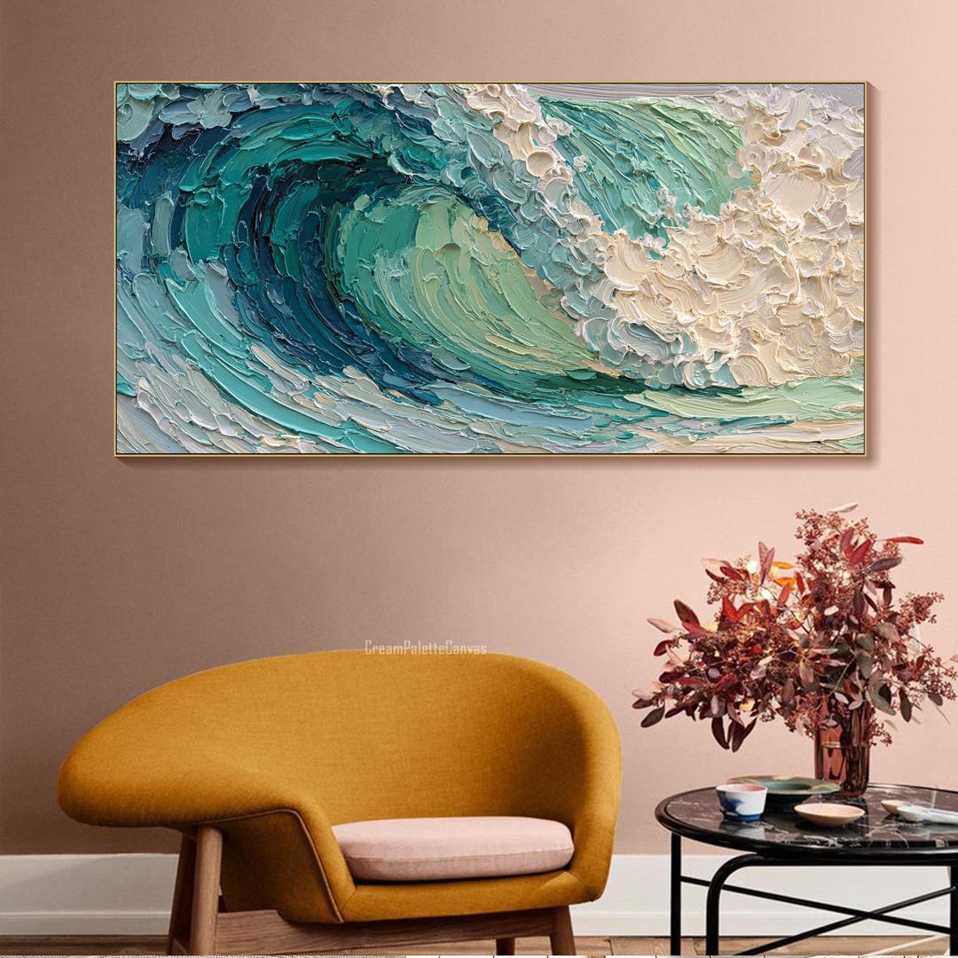 Abstract Ocean Wave Painting on Canvas Textured Sea Wall Art Impasto ...