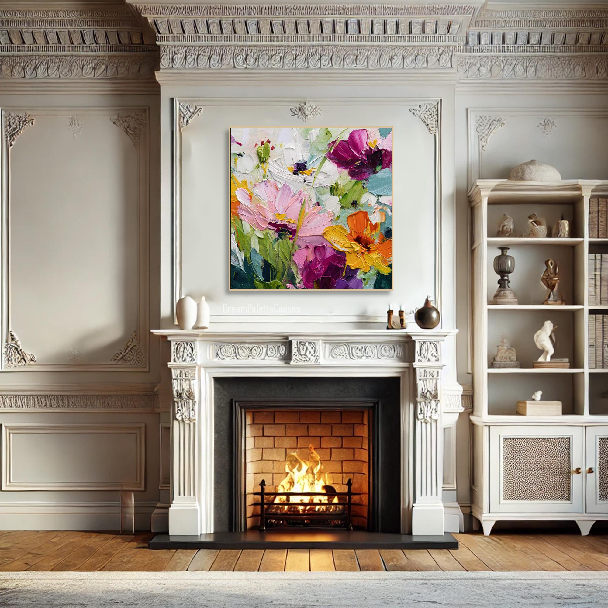 Abstract Floral Oil Painting on Canvas Colorful Flower Wall Art ...