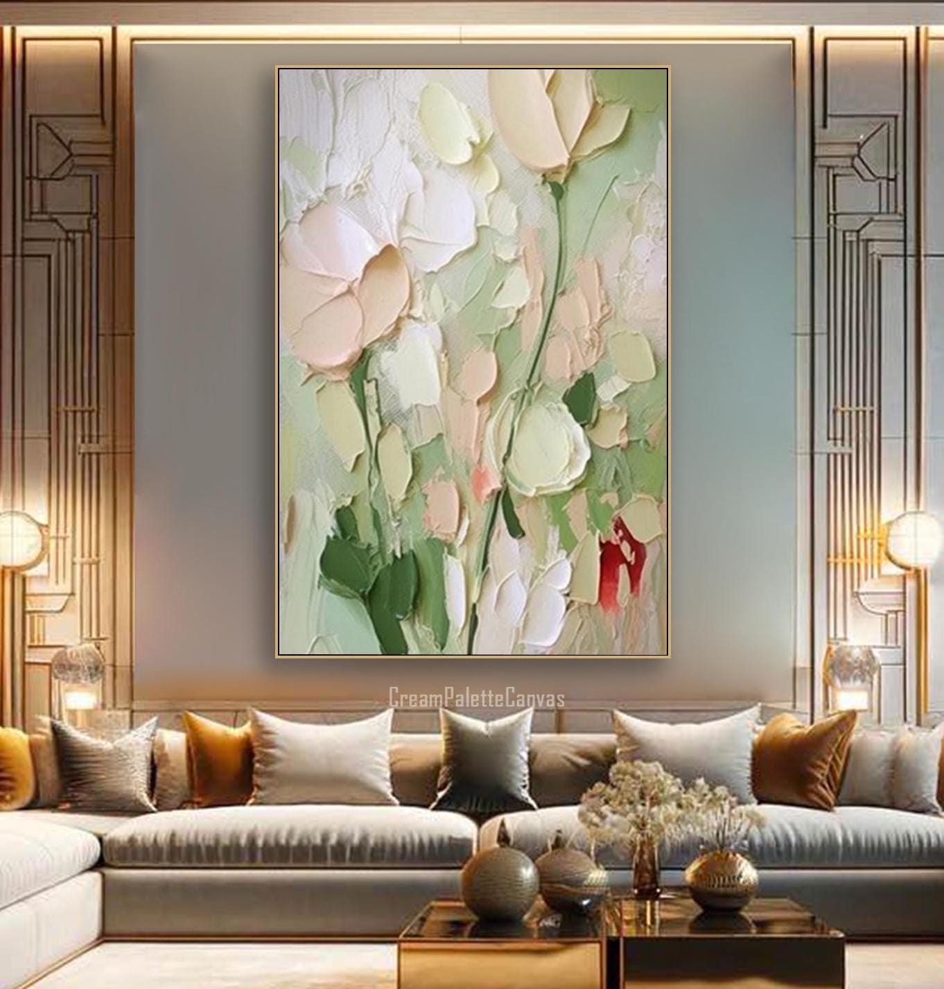 Abstract Green Floral Oil Painting On Canvas Inspired Flower Textured Wall Art Garden Modern Nature Wall Art Large Unique Living Room Decor