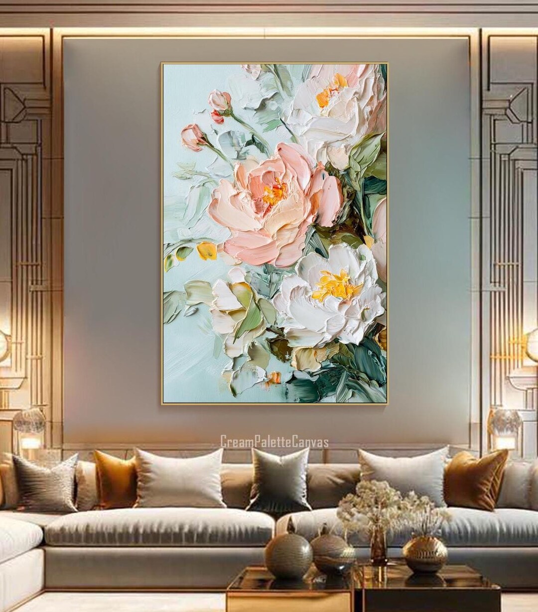 Original 3D Flower Textured Wall Art Abstract Green Colorful Painting ...