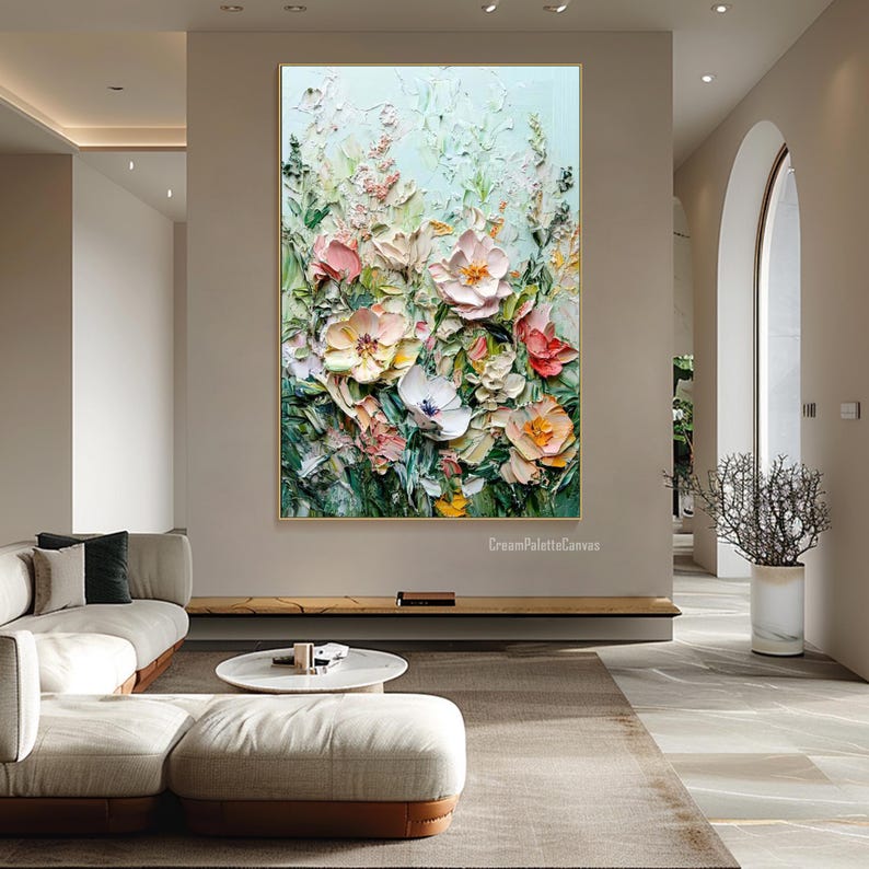 Abstract Botanical 3D Textured Floral Wall Art Wildflower Impasto Oil ...