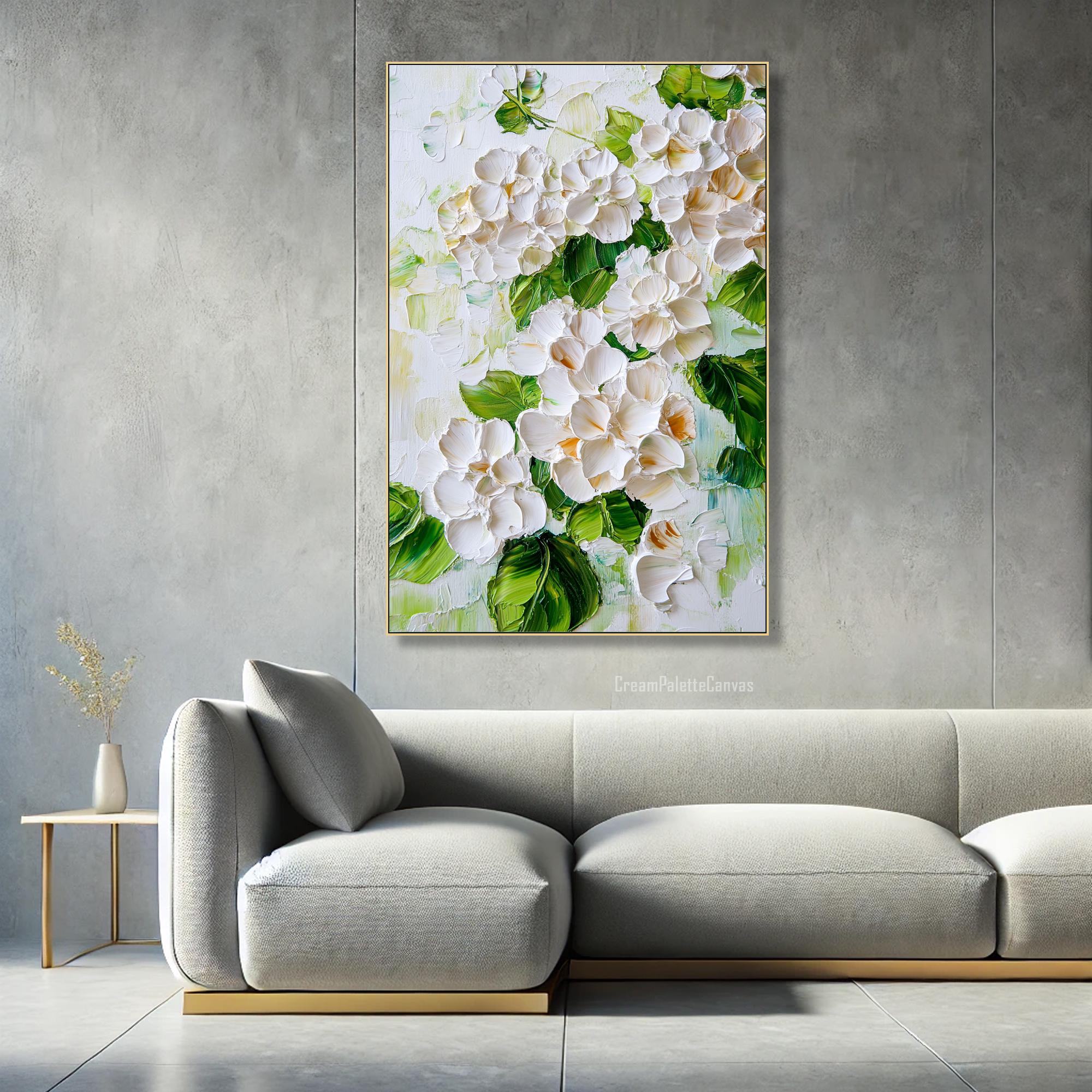 3D White Hydrangea Oil Painting on Canvas Original Floral Impasto ...