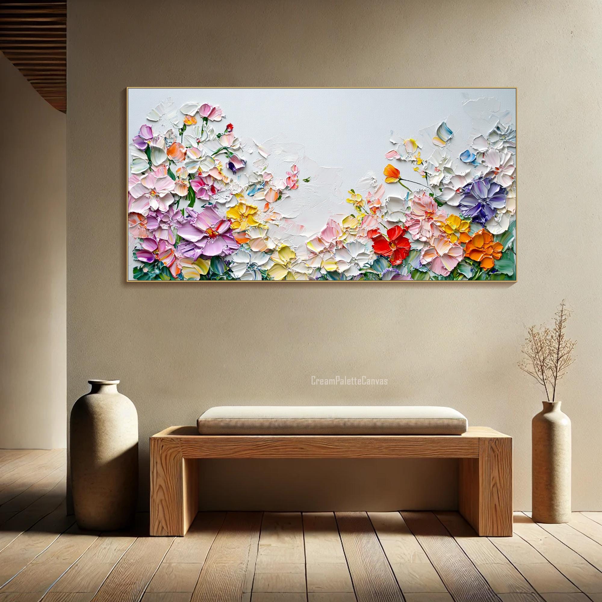 3D Large Colorful Floral Textured Wall Art Abstract Flower Painting on ...