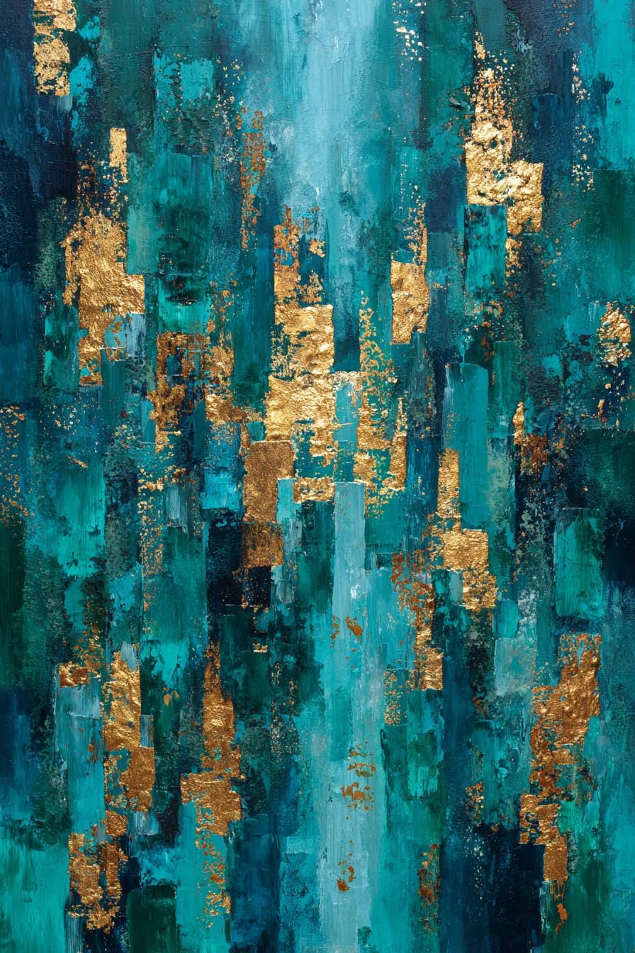Teal Gold Foil Art Abstract Painting on Canvas Textured Wall Art Modern ...