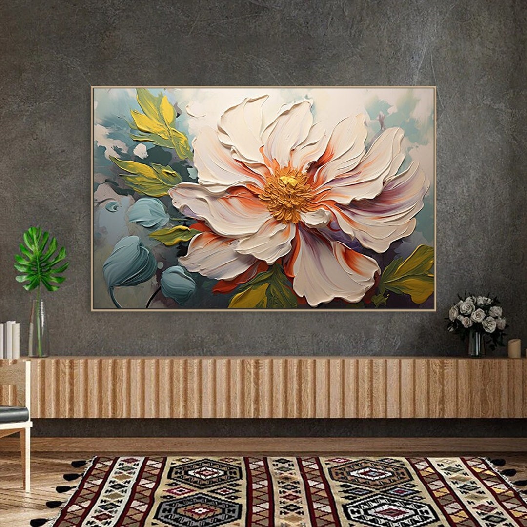 Original Abstract Flower Painting on Canvas 3D Textured Wall Art Wall