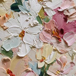 Colorful Textured Floral Oil Painting on Canvas White Pink Flower ...