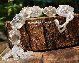 Natural Clear Quartz Tumbled Stone Car Hanger With chips Tassel, Feng Shui quartz stone Hanging Ornament, Car and Home Decor Hanging pendant