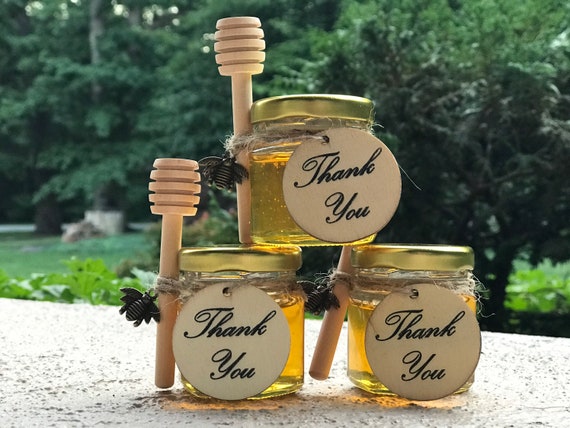 12 Pack 16 Oz Hexagon Honey Jars With Golden Lids & Wooden Dippers - Complete Set For Wedding Favors & DIY Canning