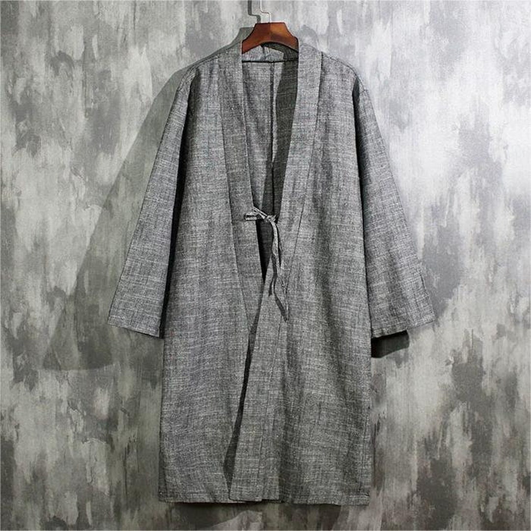 Grey Men's Kimono Robe, Simple Men's Yukata, Comfortable Men's Bathrobe
