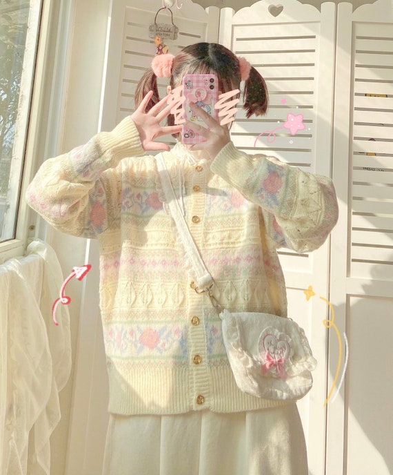 Harajuku Cardigan Fashion Y2K Knit Sweater Oversized Crochet - Etsy