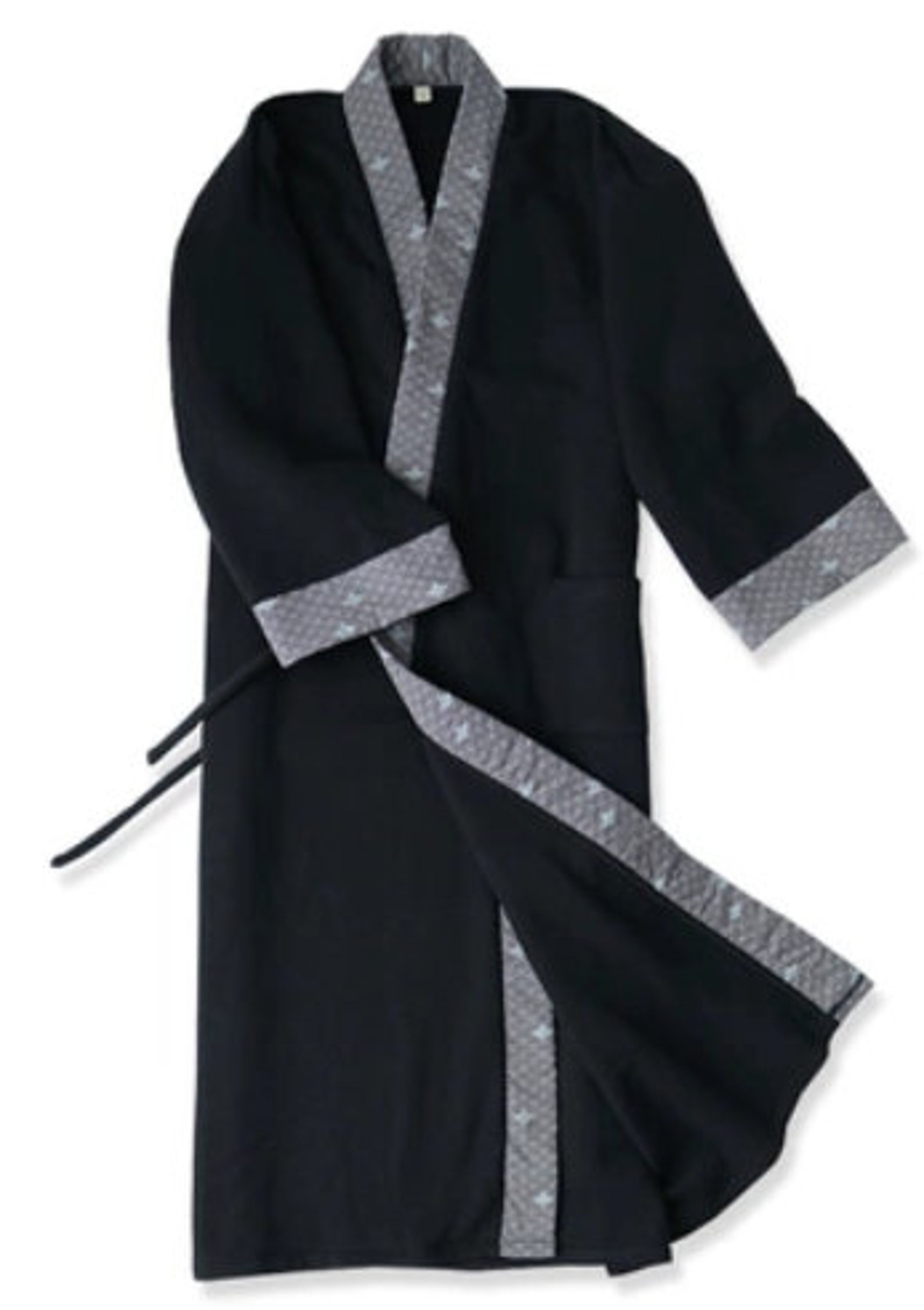 Black Men's Kimono Robe, Black Ocean Wave Yukata, Black Men's Robe