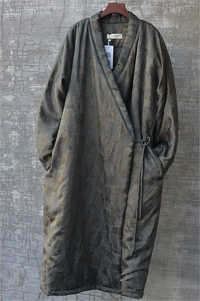 Green Men's Robe, Green Men's Yukata, Men's Winter Robe, Soft Cotton