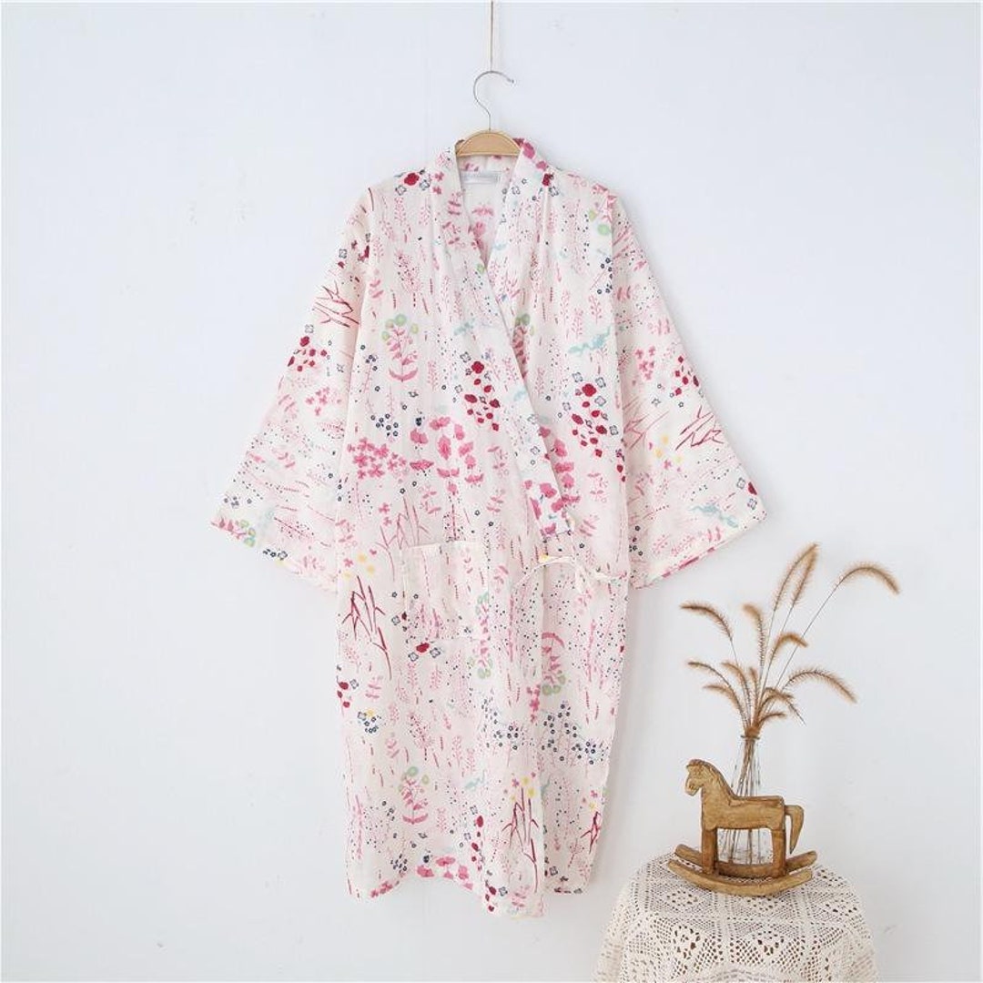 Pink and White Kimono Robes Women's Cotton Yukata - Etsy
