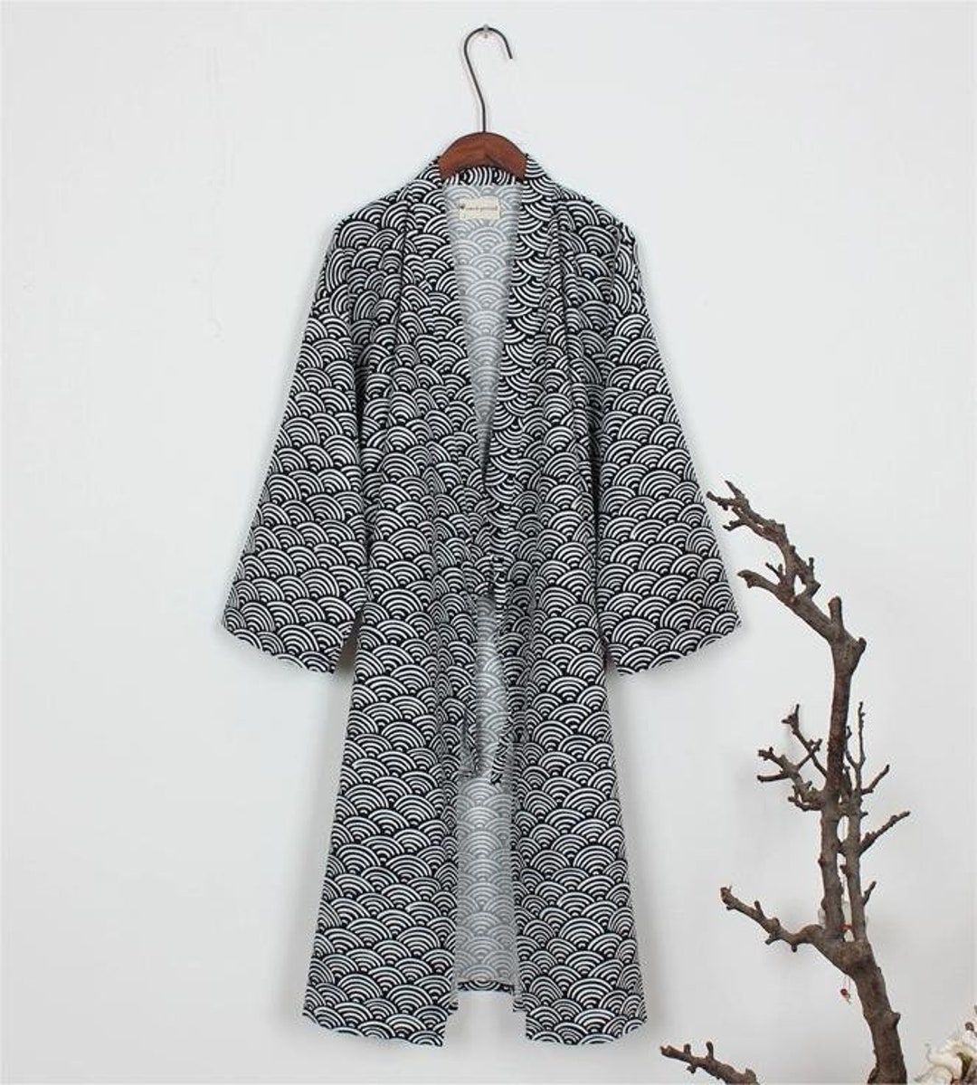 Grey Ripple Kimono Robe, Ripple Men's Yukata, Lightweight Men's Robe