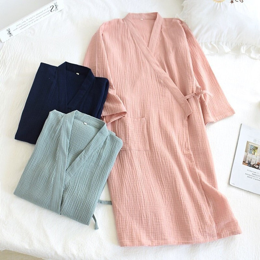 Summer Cotton Kimono Robe, Men/women Thin Robe, Plus Size Long Night