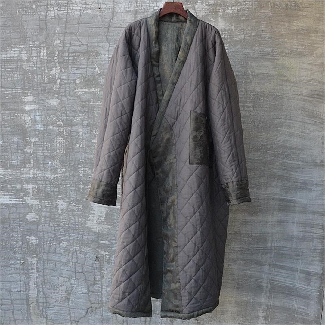 Green Men's Robe, Green Men's Yukata, Men's Winter Robe, Soft Cotton