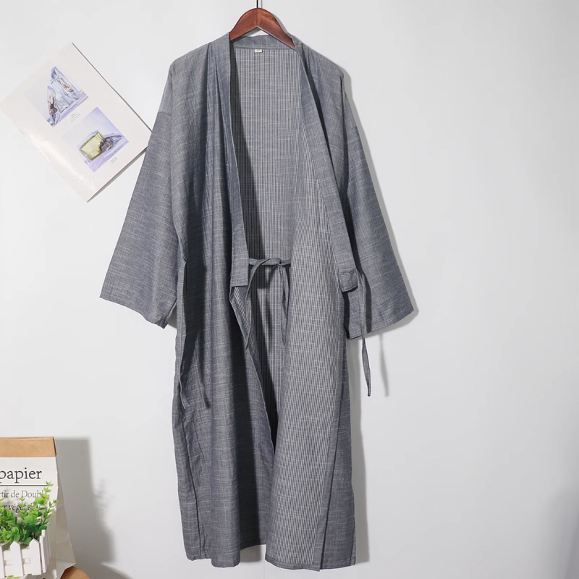 Mens Kimono Robe Natural Loungewear Dark Grey Kimono Men Etsy