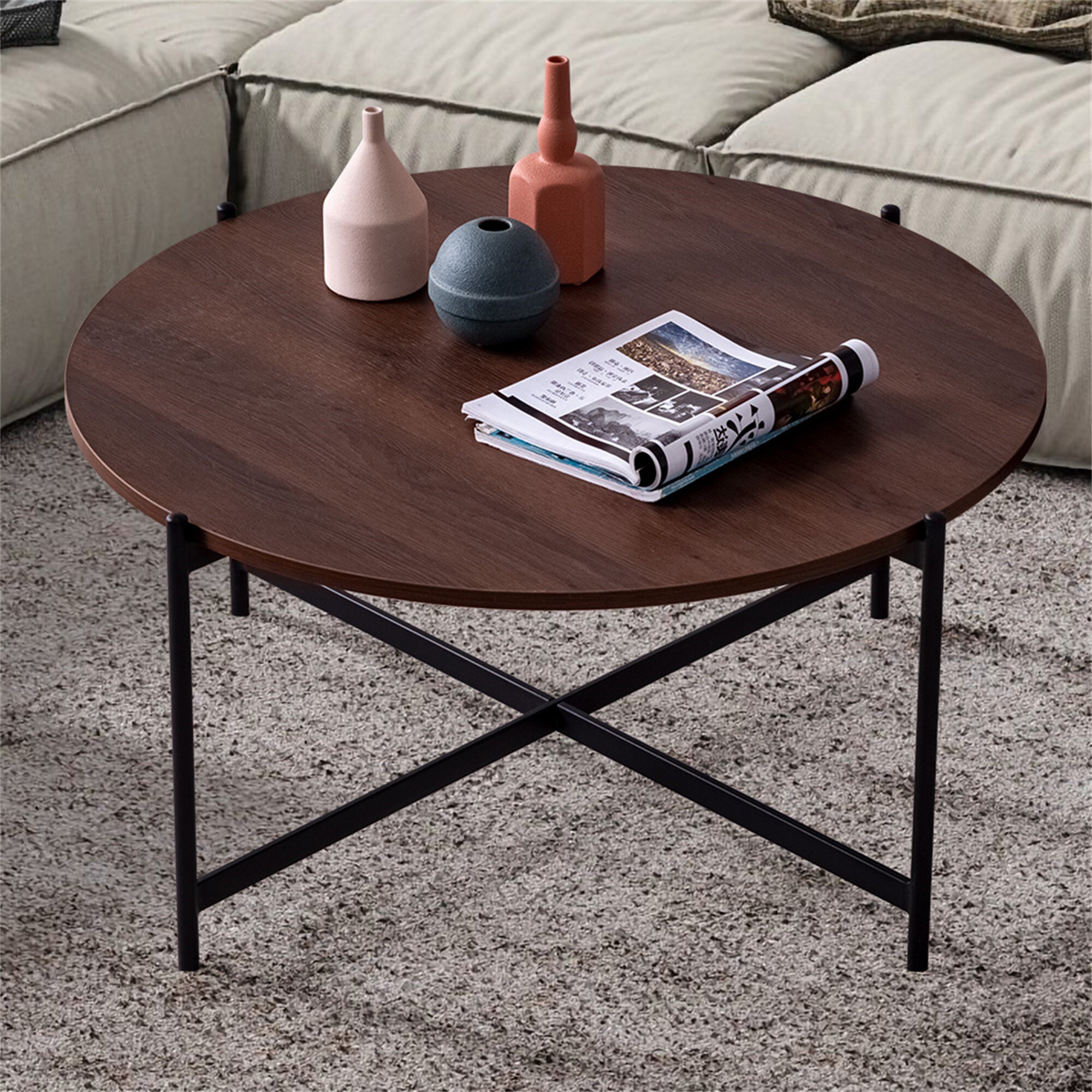 Modern Round Coffee Table Sofa Side Table Black Metal Frame Etsy