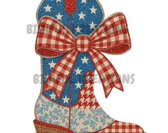 Patriottische glitter cowboylaarskunst | Digitale download | West-Amerikaans decor | Landelijke print met sterren en strepen