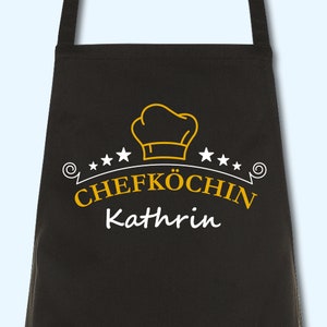 Schürze Damen Chefköchin mit Namen Wunschnamen Kochschürze Grillschürze Küchenschürze personalisiert Schwarz