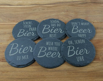 Untersetzer Schiefer - Bier-Sprüche - Geschenkidee - Laser Gravur personalisiert