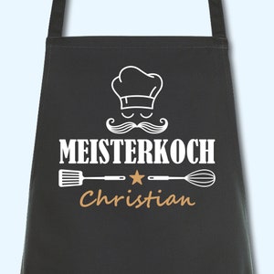 Schürze Männer Meisterkoch mit Namen Wunschnamen Kochschürze Grillschürze Küchenschürze personalisiert Grau