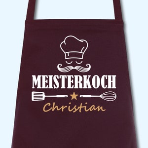 Schürze Männer Meisterkoch mit Namen Wunschnamen Kochschürze Grillschürze Küchenschürze personalisiert Burgundy