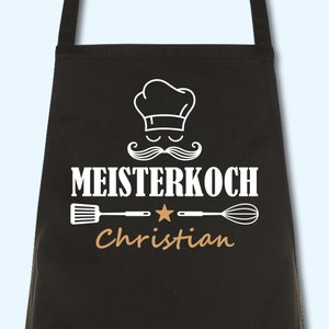 Schürze Männer Meisterkoch mit Namen Wunschnamen Kochschürze Grillschürze Küchenschürze personalisiert Schwarz
