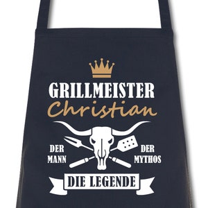 Schürze Männer Grillmeister mit Namen Wunschnamen Grillschürze Küchenschürze Kochschürze personalisiert Navy