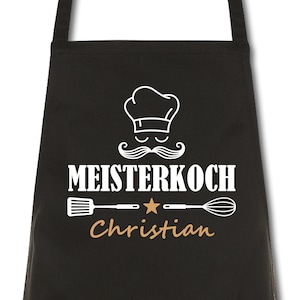 Schürze Männer Meisterkoch mit Namen Wunschnamen Kochschürze Grillschürze Küchenschürze personalisiert Bild 1