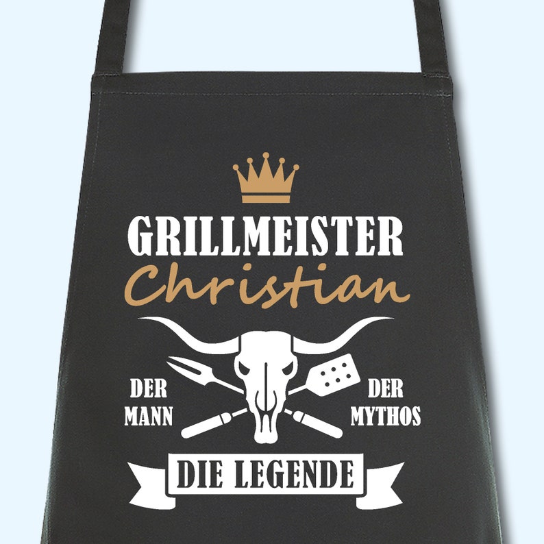 Schürze Männer Grillmeister mit Namen Wunschnamen Grillschürze Küchenschürze Kochschürze personalisiert Grau