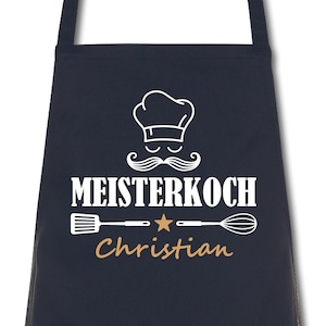 Schürze Männer Meisterkoch mit Namen Wunschnamen Kochschürze Grillschürze Küchenschürze personalisiert Navy